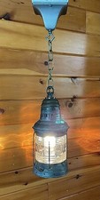 Antique 1910s 20s Nautical Lantern Hanging Ceiling Light Lantern Brass Tin Vtg picture