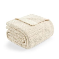Snuggle Sac Buttery Ivory Throw Blanket for Couch Reversible Super Soft Knitted picture