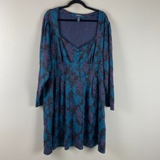 ModCloth Dress 4X Jacquard Retro Fit Flare Long Sleeve Teal Whimsigoth picture