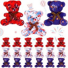 Haull 18 Pcs 4th July Bear Bulk Red White Blue Small Plush Bear 4 Inch Mini picture