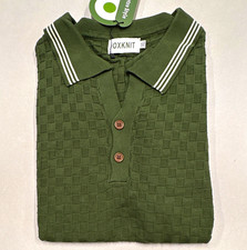 OXKNIT Men's XL Textured Knit Polo Shirt Green Short Sleeve Button Collar picture