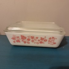 Pyrex Vintage Pink Gooseberry Rectangular Dish W/lid “fridgie”  1.5 Qt picture