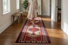 Geometric Semi Antique Handmade Wool Rug Vintage Oriental Carpet Runner 3'3 x 11 picture