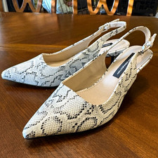 French Connection Women’s Snake Print Leather Slingback Heels 6.5 Ankle Strap picture