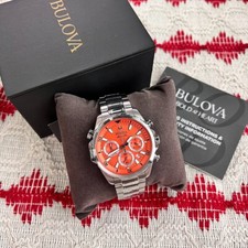 New Classic Bulova Marine Star 96B395 Orange Dial 43mm Chrono Quartz Men's Watch picture