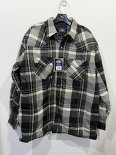 New Dickies Flannel Shirt Jacket Mens L Plaid Quilted Lined Insulated Blue Green picture