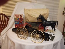Vintage Marx Johnny West In Box, Covered Wagon, Horse, Black Wagon Gold Wheels picture
