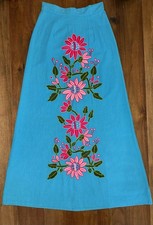 RARE Vintage 60’s Telas Tlaquepaque Turquoise Embroidered Mexican Skirt picture