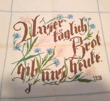 Vintage German Folk Art Embroidery  Textile . Give Us This Day Our Daily Bread picture