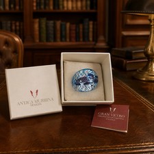 Vintage Antica Murrina Venezia Blue Murano Style Art Glass Statement Ring Size 6 picture