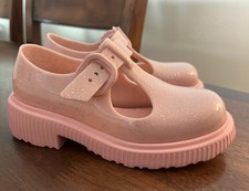 Mini Melissa Jackie Mary Jane Shoes Girls Size US 12 EU 30 Pink Sparkle T-Strap picture