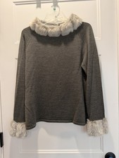 VTG 70s Venco Grey Fur Trim Cardigan Sweater Wool Blend M Made in Hong Kong picture