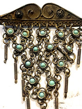 Vintage Articulated Turquoise and Dark Copper like Brooch Pin-DANGLES 3