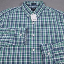 New J.Crew Flex Washed Plaid Button Shirt Mens M Blue Green Long Sleeve Stretch picture