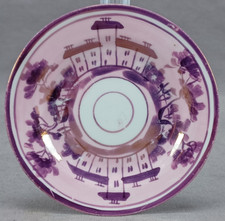 British Pink Luster House Pattern Bone China Cup Plate C. 1830-1840s picture