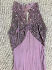 RARE Vintage 1930's Lavender Crepe Beaded Bias Cut Dress S Old Hollywood Glam picture