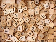 Wood AUTHENTIC Scrabble Tiles, Tan w/ Engraved Black Letters, Single Individual picture
