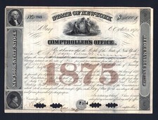 1874   -- New York Comptrollers Office -    EX RARE Stock Certificate picture