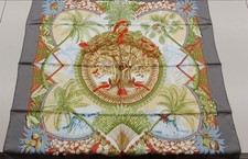 HERMES Carre 90 Aloha Silk Scarf NWT Grey Hawaii Tropical Palm Tree France picture