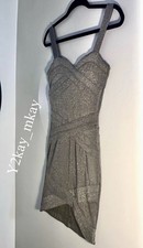 Vintage H&M 2010’s | Metallic Silver Bandage Bodycon Dress | Sweetheart | Size 2 picture