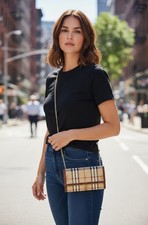 VTG Burberry ’s Check PVC Canvas Brown Leather Continental Long Wallet Bag 2Side picture
