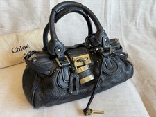 Vintage 2005 Chloé Paddington Black leather handbag Gold Hardware padlock & key picture