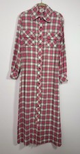 Vintage 60s 70s California Poppy Plaid Maxi Shirt Dress Ladybug Buttons Size 8 picture