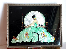 Vtg Art Deco Foil Art Lady at Vanity with Large Mirror and Tall Candles 1920-30s picture