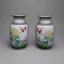Chinese Jingdezhen Zhi matched Pair Porcelain Vases Famille Verte  9