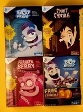 3 Full Vtg Castle Monster Cereal Box Set Franken Berry Boo Berry + Count Chocula picture