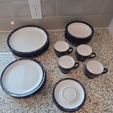 Denby Baroque England Stoneware 20 pc Dinner Set Plates Bowls Cups Saucers Blue picture