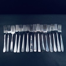 16 Vtg Stainless Flatware DINNER Forks Mixed lot Boho MCM Mismatch Eclectic picture