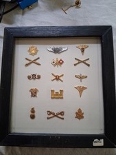 Various Military Pin Collection Wood Frame With Glass picture