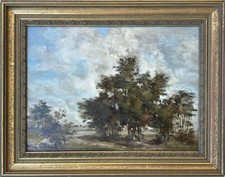 Original Vintage Impressionist French School Oil Painting Sky Trees Framed picture