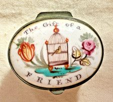 TOP CONDITION ANTIQUE C19th ENAMEL PATCH SNUFF BOX '' THE GIFT OF A FRIEND '' picture