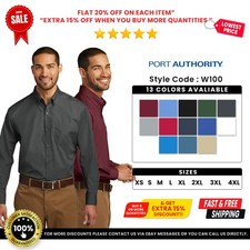 Port Authority W100 Men Easy Care Long Sleeve Carefree Poplin Pocket Dress Shirt picture