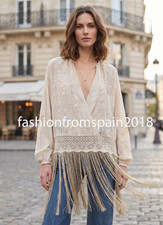 ZARA NEW WOMAN FLORAL ZW EMBROIDERED FRINGE BLOUSE ECRU BEIGE S,M,L 6895/246/075 picture
