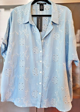 Liv los Angels Plus 3X  baby blue Eyelet  3/4 short sleeve button front blouse picture