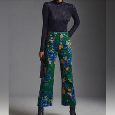 Maeve by Anthropologie The Colette Vibrant Green Corduroy Floral Print Size 28 picture