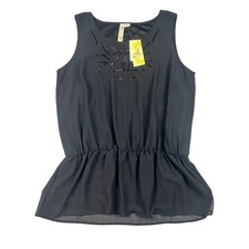 Adiva Black Beaded Sleeveless Peplum Blouse Top Large New Party Chic Minimalist picture