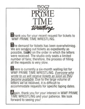 Original WWF Prime Time Wrestling 1991 TitanSports Studio Show Ticket Postcard picture