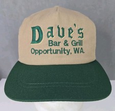 vtg Dave's Bar & Grill A frame leather strap back green brim Opportunity WA cap picture