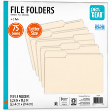 Pen+Gear Letter Size 1/3 Cut File Folders, 75 Count, Manila picture