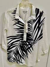 CHICO'S Size 12 No Iron Linen Button Back TUNIC PALM Print 3/4 Sleeves picture