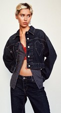 ZARA WOMAN NWT SS24 TRF DENIM JACKET WITH HEART NAVY BLUE 8197/003 XS picture