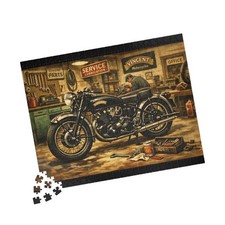 Vintage Vincent Motorcycle Puzzle | Retro Garage Scene 520pc Jigsaw picture