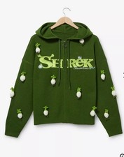 Shrek Logo 3D Onion Knit Zip Hoodie Dreamworks Sweater Women's M Exclusive NEW picture