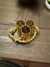 Vintage Hollywood Regency Gold Tone StyleBuilt 3 Hole Lipstick Holder Victorian picture