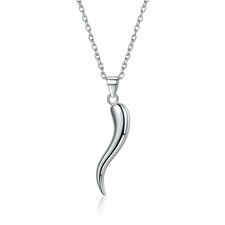 925 Sterling Silver Italian Cornicello Horn Pendant Necklace picture