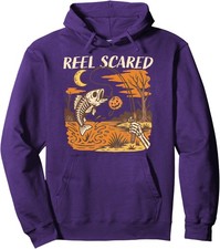 Reel Scared Halloween Fall Fishing Funny Skeleton Unisex Hooded Sweatshirt picture